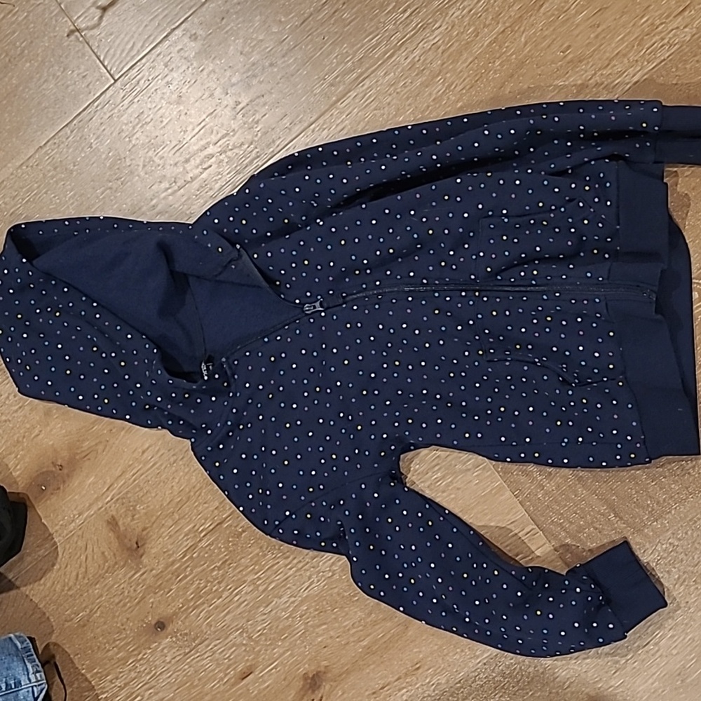 Zip up Fleece Lined Navy Dotted Hoodie